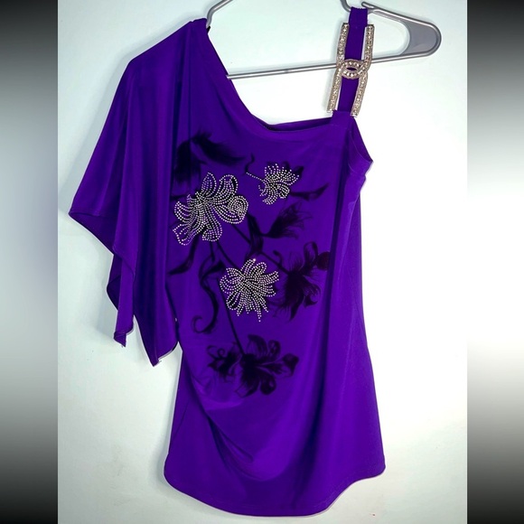 solar Tops - Solar - Womens Dressy Purple Rhinestone top